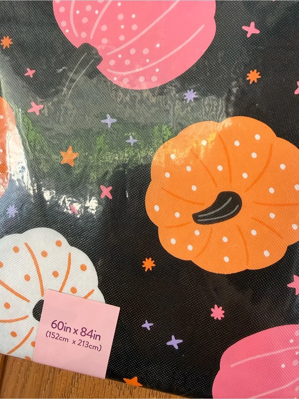 Cute Halloween Pumpkin Tablecloth Black Vinyl 60×84 rectangular Washable